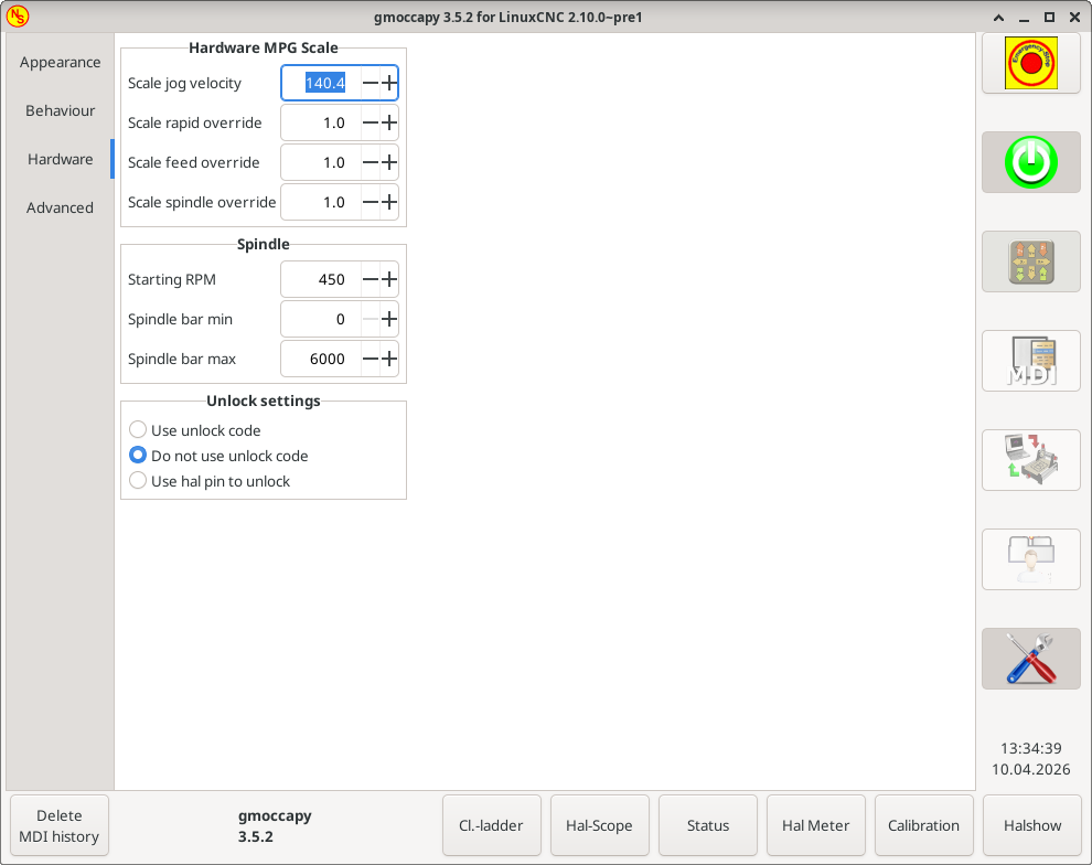 Hardware settings