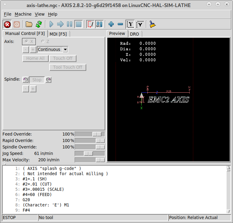 Режим токарного верстата AXIS