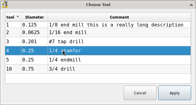 QtVCP `ToolChooserDialog`: Tool Chooser Dialog Widget